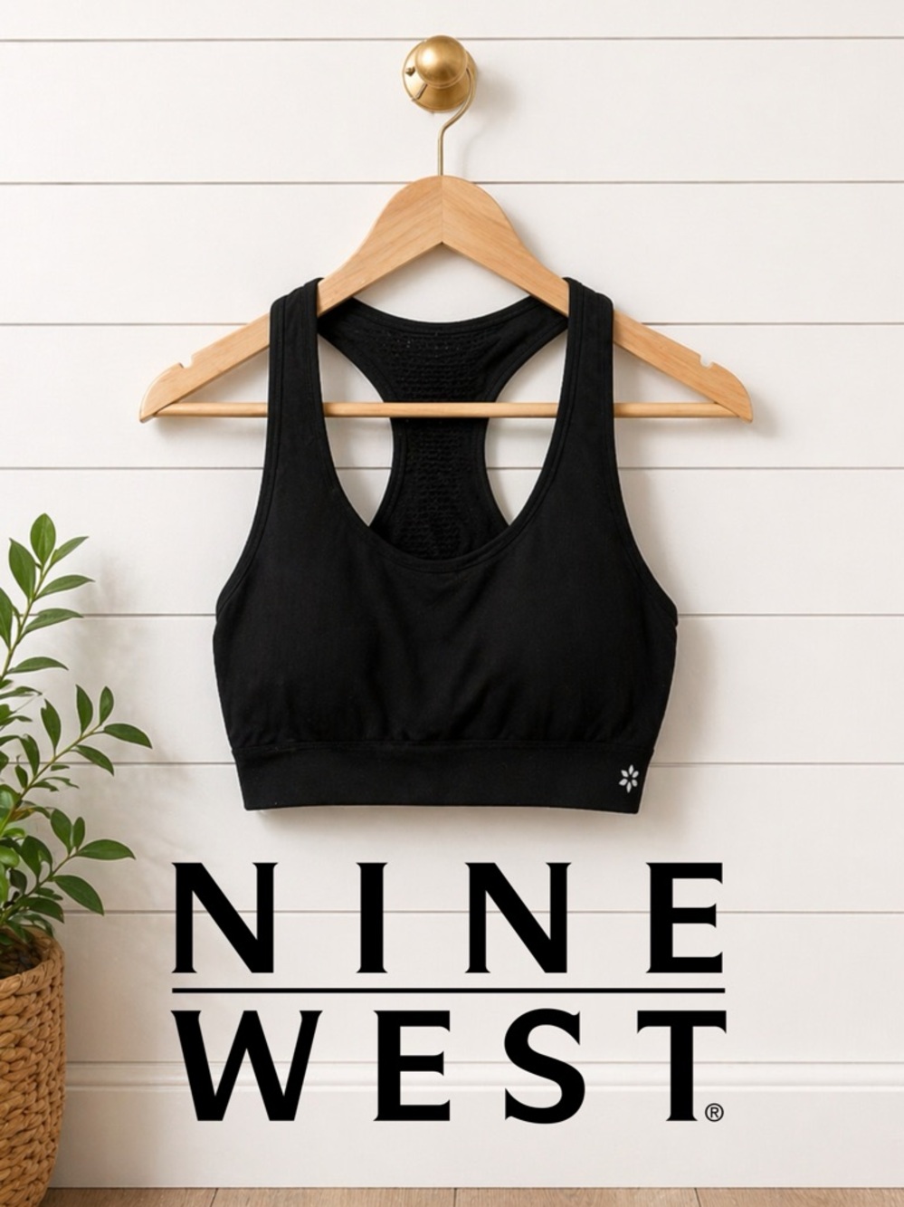 💪♥️ Nine West Active Racerback Sports Bra L/XL Black Athletic Workout Top